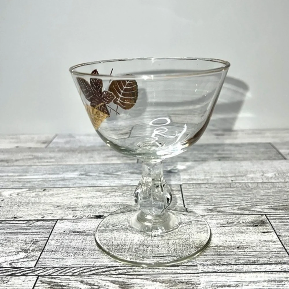 Libbey Mid Century Gold Leaf Stemmed Champagne Glasses Set of 4